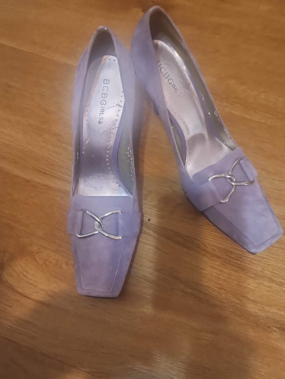 BCBGirls Lavender Suede Heels with Silver Accent